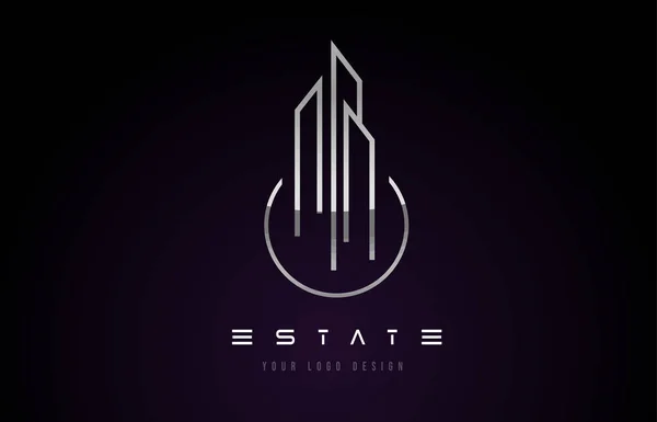 Silver Metal Real Estate Design de Logo monograma moderno. Imóveis — Vetor de Stock