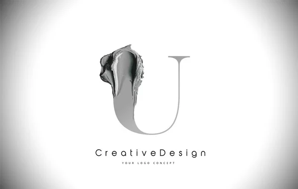 U brief Design verf penseelstreek. Zwarte U letterpictogram Logo-wit — Stockvector