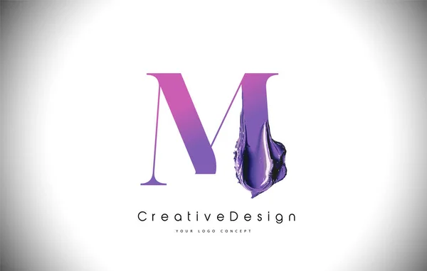 M 문자 디자인 브러쉬 페인트 선입니다. 퍼플 m 편지 로고 아이콘 wi — 스톡 벡터