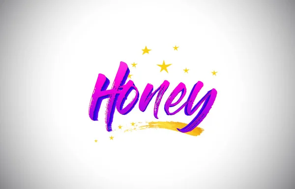 Μέλι μωβ ιώδεις λέξη κείμενο με χειρόγραφες ζωηρά χρώματα μιας — Διανυσματικό Αρχείο