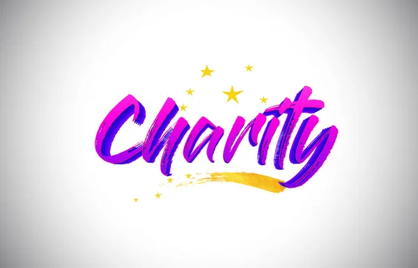 Charity viola viola parola testo con colori vibranti scritti a mano — Vettoriale Stock