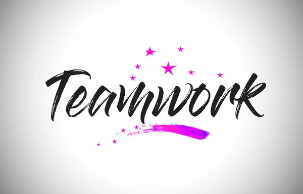 Trabalho em equipe Handwritten Word Font with Vibrant Violet Purple Stars —  Vetores de Stock