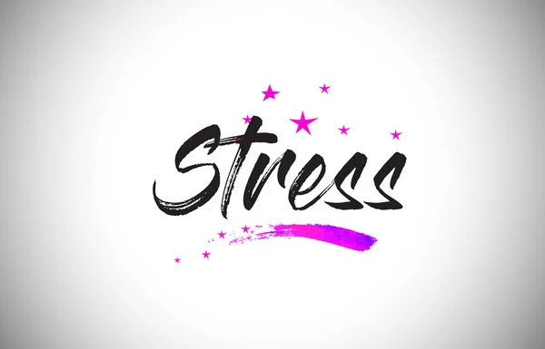 Stress Handwritten Word Font with Vibrant Violet Purple Stars an — Stock Vector