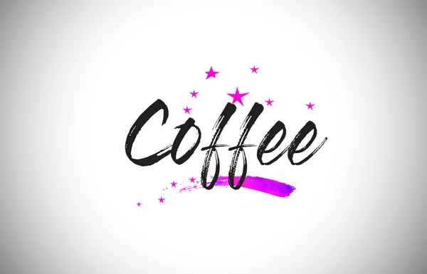 Кофе Написанный вручную шрифт с ярко-фиолетовым фиолетовым звезды — стоковый вектор