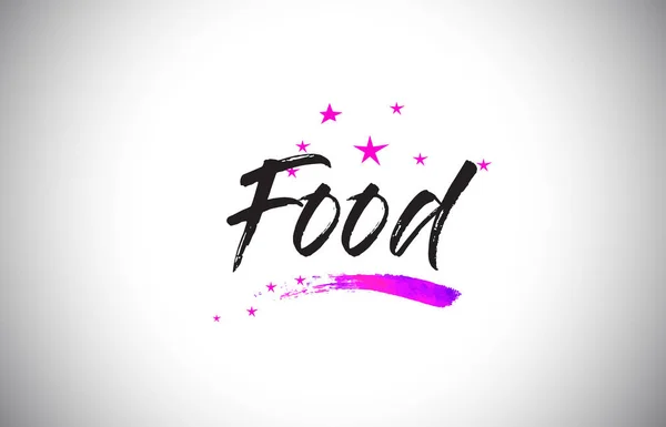 Food Handwritten Word Font com violeta vibrante roxo estrelas e — Vetor de Stock