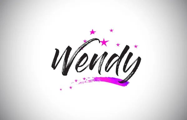 Wendy χειρόγραφη λέξη γραμματοσειρά με έντονη βιολετί μοβ αστέρια και — Διανυσματικό Αρχείο