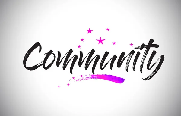 Community Handwritten Word Font com estrelas roxas violetas vibrantes —  Vetores de Stock