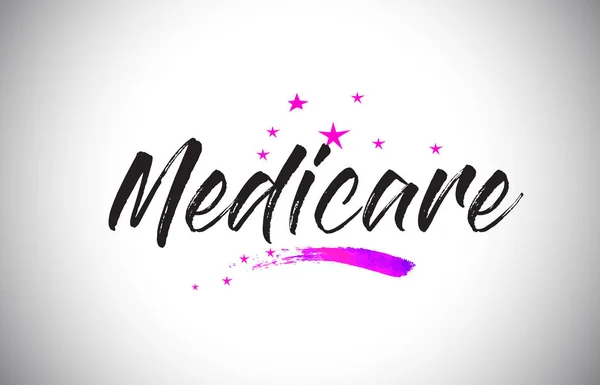 Medicare odręcznie słowo czcionki z tętniącego życiem fiołek purpurowy gwiazdy — Wektor stockowy