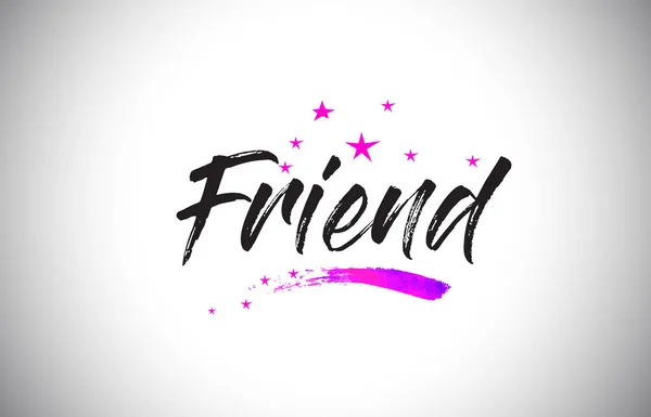 Friend Handwritten Word Font with Vibrant Violet Purple Stars an - Stok Vektor