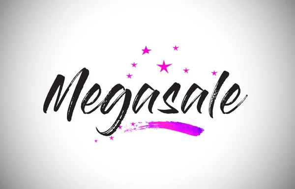 Megasale canlı menekşe mor yıldız ile Word yazı tipi el yazısı — Stok Vektör