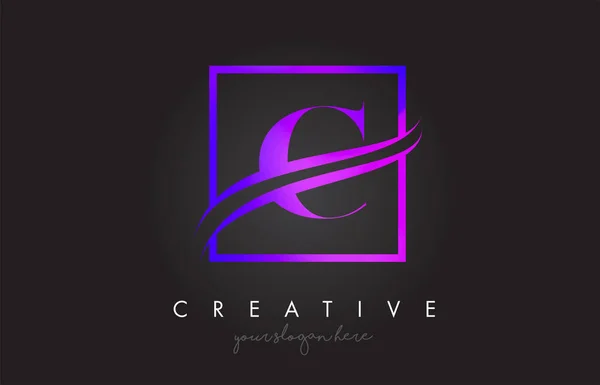C lila Violet brev Logotypdesign med Square Swoosh gränsen och — Stock vektor