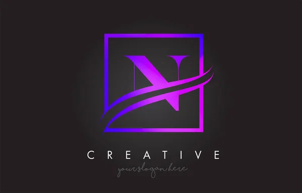N violet violet lettre logo design avec carré Swoosh frontière et — Image vectorielle
