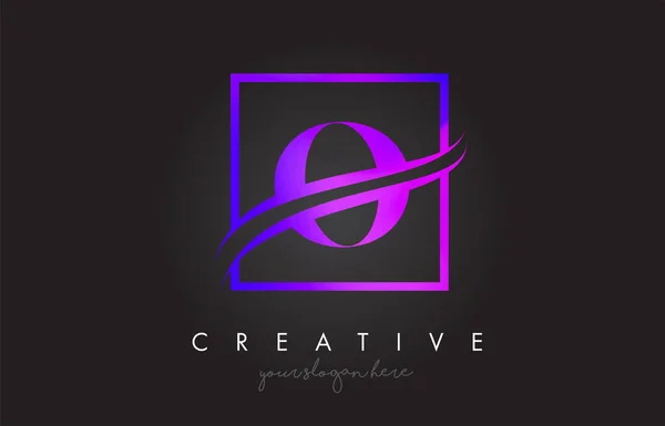 O violet violet lettre logo design avec carré Swoosh frontière et — Image vectorielle