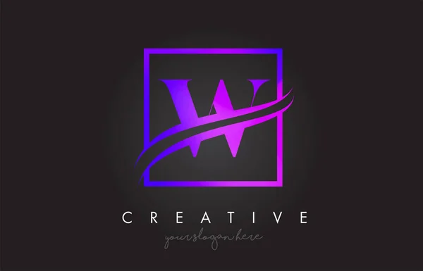 Дизайн логотипу W Purple фіолетовий лист з площі галочка кордону і — стоковий вектор