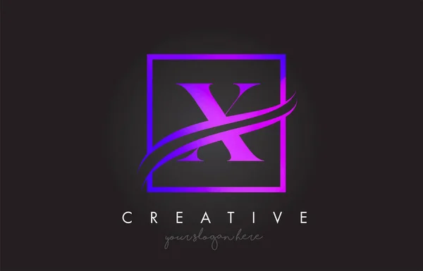 X violet violet lettre logo design avec carré Swoosh frontière et — Image vectorielle