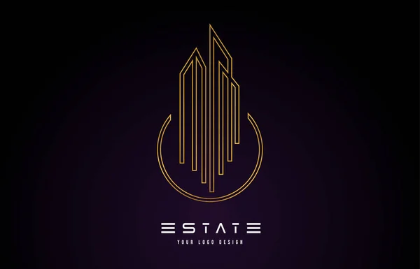 Logo monogramme moderne Gold Real Estate Design. Lignes immobilières — Image vectorielle
