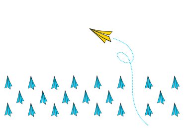 Liderlik kavramı ile sarı kağıt uçak lider mavi pa arasında