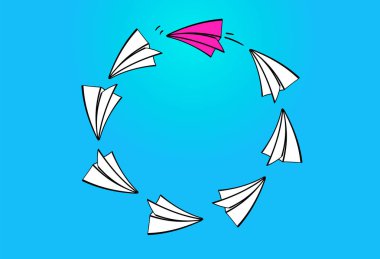 Liderlik kavramı kırmızı kağıt uçak lider arasında beyaz kağıt uçak ile