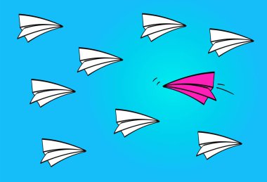 Liderlik kavramı kırmızı kağıt uçak lider arasında beyaz kağıt uçak ile