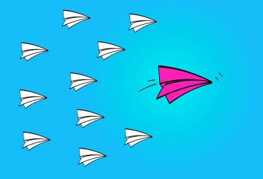 Liderlik kavramı kırmızı kağıt uçak lider arasında beyaz kağıt uçak ile