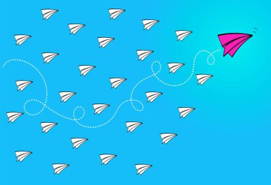 Liderlik kavramı kırmızı kağıt uçak lider arasında beyaz kağıt uçak ile