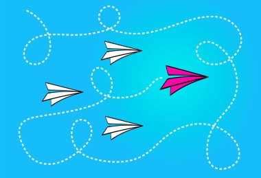 Liderlik kavramı kırmızı kağıt uçak lider arasında beyaz kağıt uçak ile