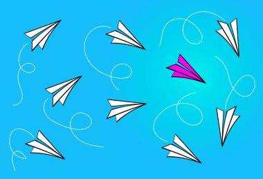 Liderlik kavramı kırmızı kağıt uçak lider arasında beyaz kağıt uçak ile