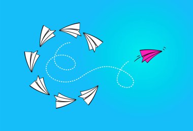 Liderlik kavramı kırmızı kağıt uçak lider arasında beyaz kağıt uçak ile