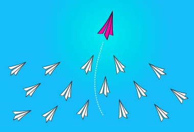 Liderlik kavramı kırmızı kağıt uçak lider arasında beyaz kağıt uçak ile