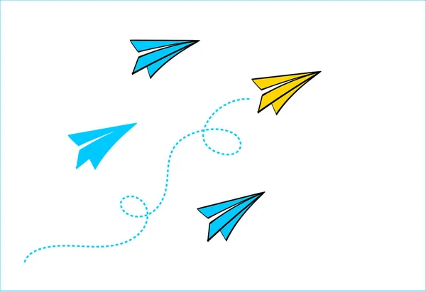 Leadership concept with Yellow paper plane leading among Blue paper plane — Stock Vector