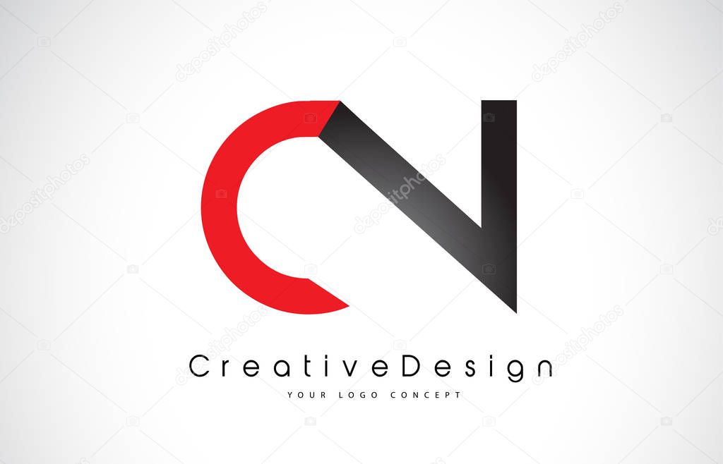 Red and Black CN C N Letter Logo Design in Black Colors. Creative Modern Letters Vector Icon Logo Illustration.