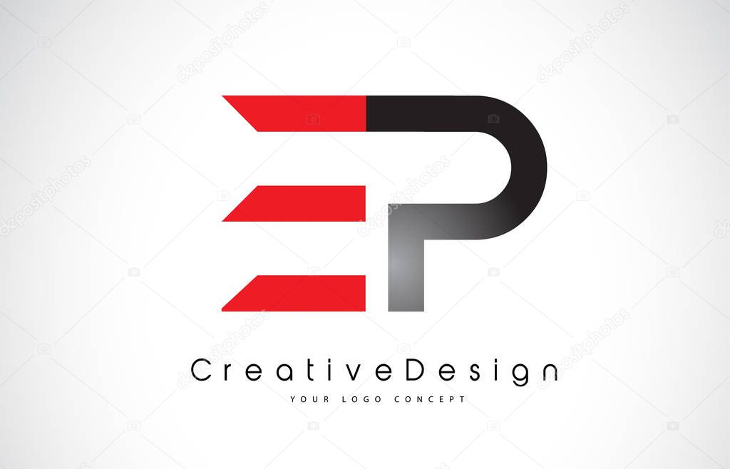 Red and Black EP E P Letter Logo Design in Black Colors. Creative Modern Letters Vector Icon Logo Illustration.
