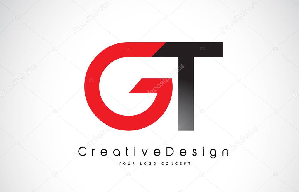 Red and BlackGT G T Letter Logo Design in Black Colors. Creative Modern Letters Vector Icon Logo Illustration.