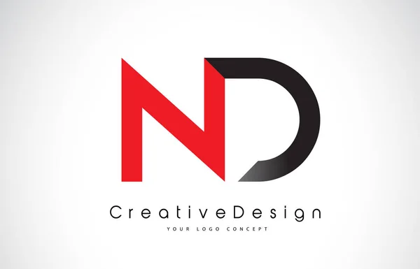 Diseño de Logo ND N D Letra Roja y Negra. Icono creativo Modern Le — Vector de stock