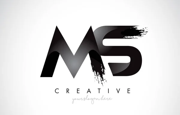 MS Letter Design con pennellata e look 3D moderno . — Vettoriale Stock