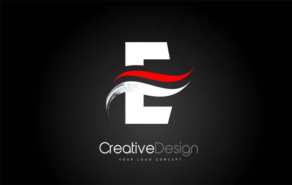 Weiße und rote E-Letter Design Pinselstrich auf schwarzem Bakgro — Stockvektor