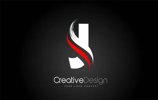 블랙 백 Gr에 흰색과 빨간색 J 편지 디자인 브러시 페인트 스트로크 — 스톡 벡터