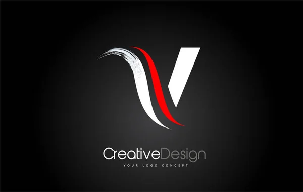 Coup de peinture de brosse de conception de lettre blanche et rouge V sur le dos noir — Image vectorielle