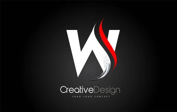 Siyah Backgr beyaz ve kırmızı W mektup tasarım fırça boya Inme — Stok Vektör