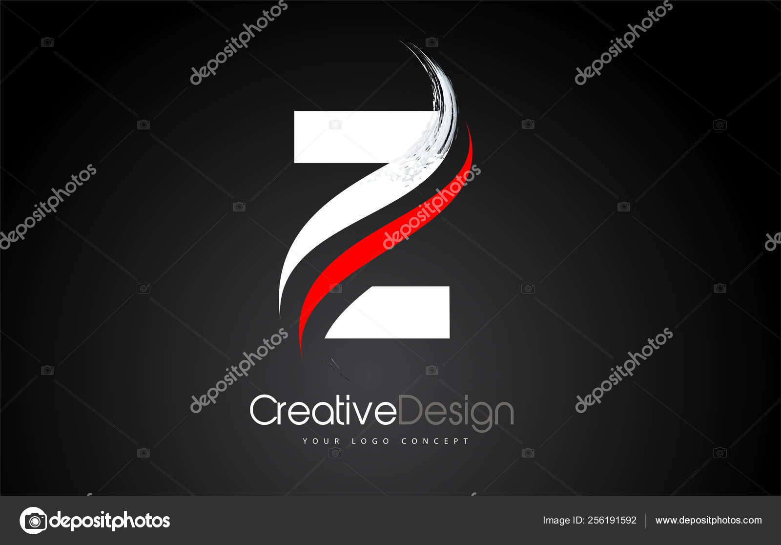 White And Red Z Letter Logo Design Brush Paint Stroke On Black B Stock Vector C Twindesigner 256191592
