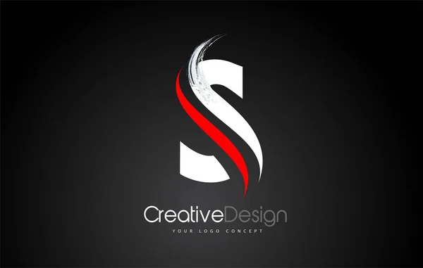 검은 백 Gr에 흰색과 빨간색 S 편지 디자인 브러시 페인트 스트로크 — 스톡 벡터