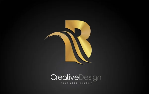 Goudmetalen B letter ontwerp penseel verf slag. Brief logo op BL — Stockvector