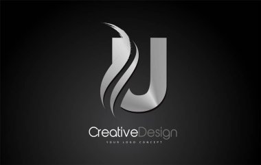 Gümüş Metal U Letter logo tasarım fırça boya Inme. Sanatsal B