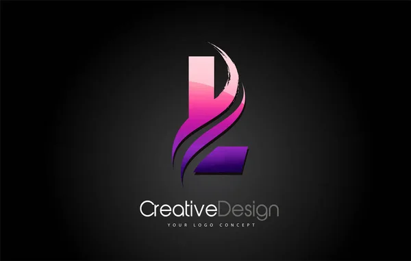 Paarse Violet L brief ontwerp penseel verf slag. Brief logo op — Stockvector