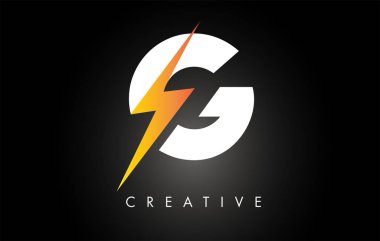 Aydınlatma Yıldırım ile G Harfi Logo Tasarımı. Elektrikli Cıvata L
