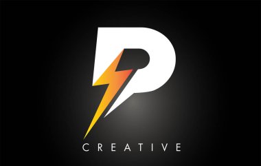 Aydınlatma Yıldırım ile P Harfi Logo Tasarımı. Elektrikli Cıvata L
