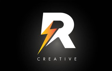 Aydınlatma Thunder Bolt ile R Mektup Logo Tasarımı. Elektrikli Cıvata L