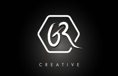 GR G R Brushed Letter Logo Design with Creative Brush Lettering  clipart