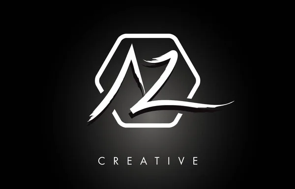 AZ A Z Brushed Letter Logo Design with Creative Brush Lettering — Stock Vector