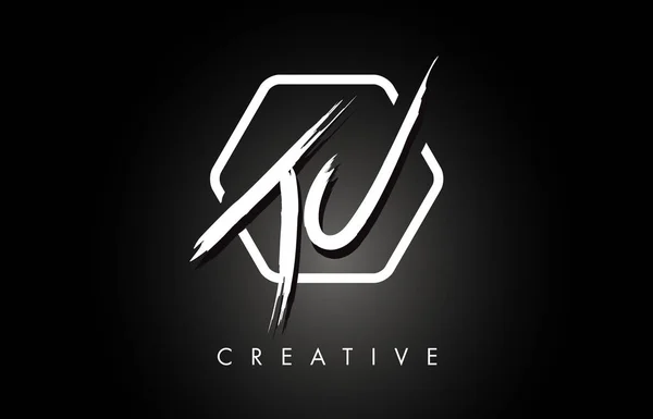JC J C Brushed Letter Logo Design with Creative Brush Lettering — Stock Vector